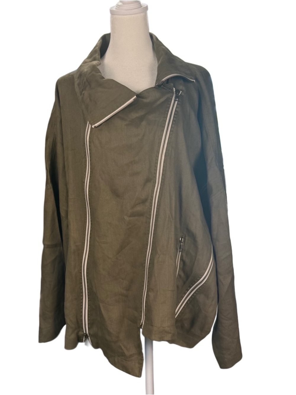 Ivan Grundahl Womens Asymmetrical Oversize Zipper Jacket Linen Blend Size 36EU